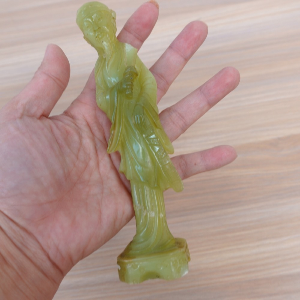 Vintage Chinese Immortal Wise Man Figurine Serpentine Jade Green Hand Carve Art - Picture 2 of 13